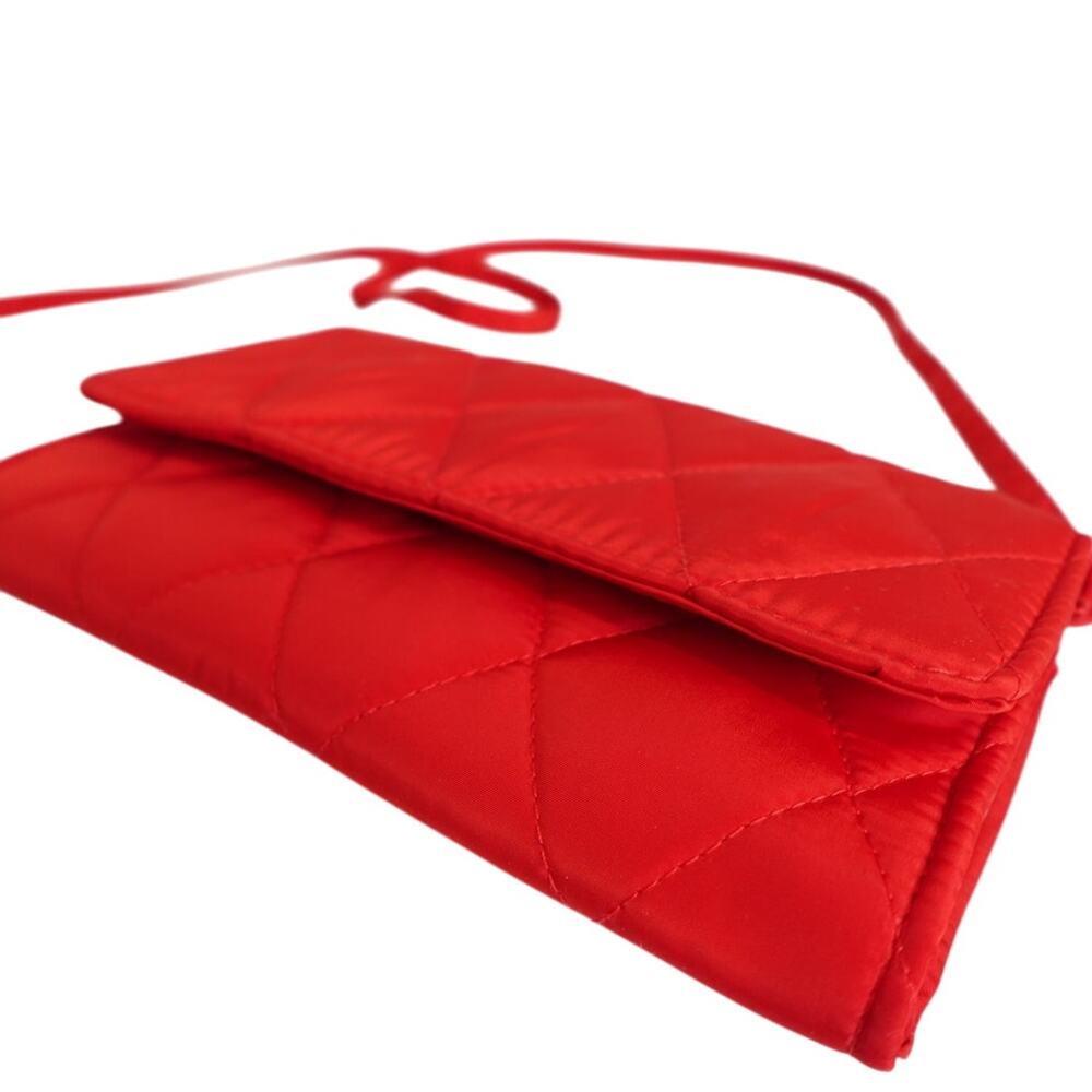 red quilted Wallet Purse with removable strap